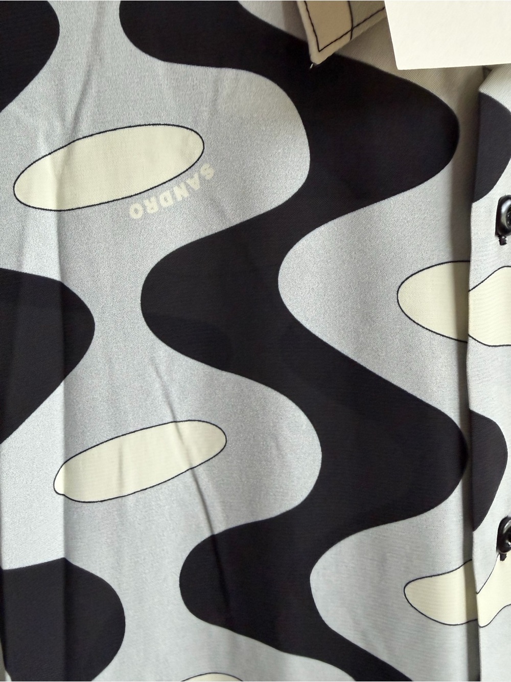 Sandro Black, Gray & Cream Wave-Print Button-Down Shirt S - Picture 11 of 11